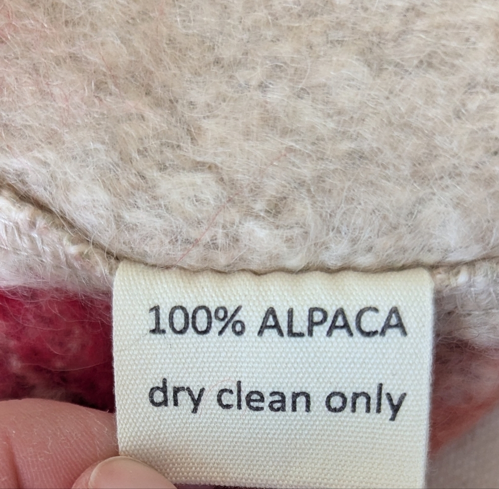 Vintage 100% Alpaca Wool Scarf Knit Winter Warm Cream Coral Red - Picture 2 of 10